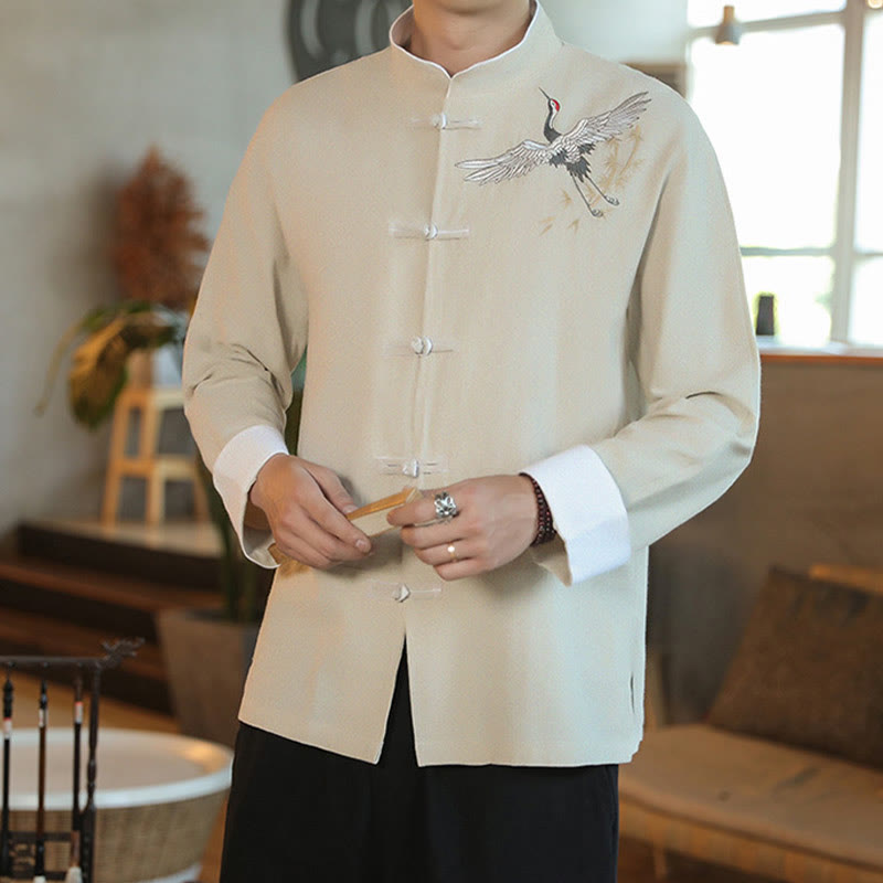 Tactile Cotton Embroidered Stand Collar Meditation Jacket Shirt