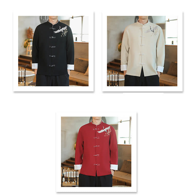 Tactile Cotton Embroidered Stand Collar Meditation Jacket Shirt