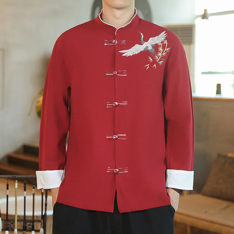 Tactile Cotton Embroidered Stand Collar Meditation Jacket Shirt