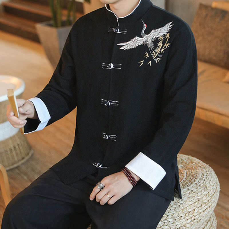 Tactile Cotton Embroidered Stand Collar Meditation Jacket Shirt