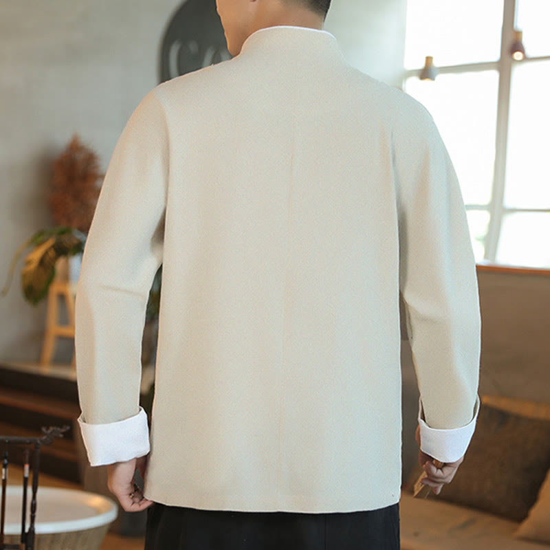 Tactile Cotton Embroidered Stand Collar Meditation Jacket Shirt