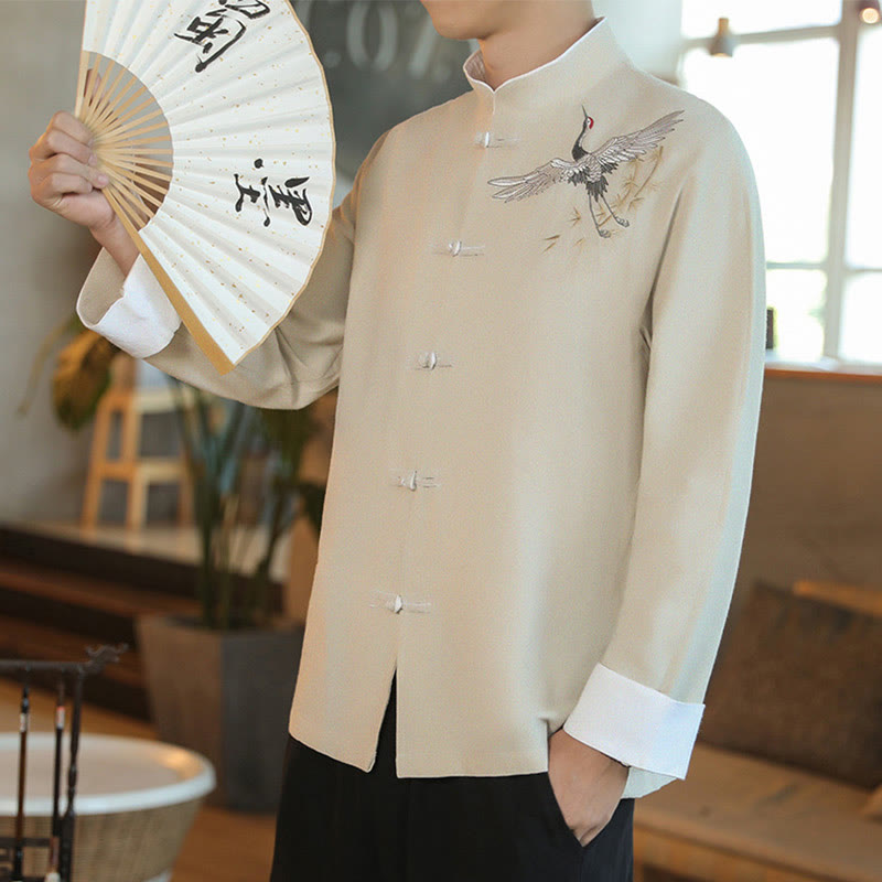 Tactile Cotton Embroidered Stand Collar Meditation Jacket Shirt