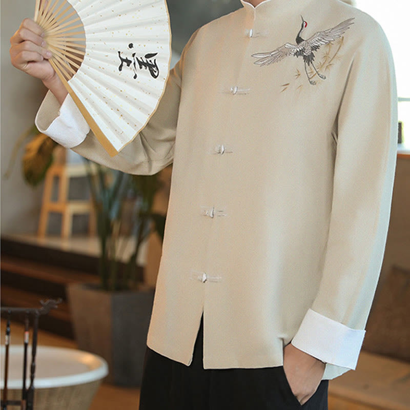 Tactile Cotton Embroidered Stand Collar Meditation Jacket Shirt