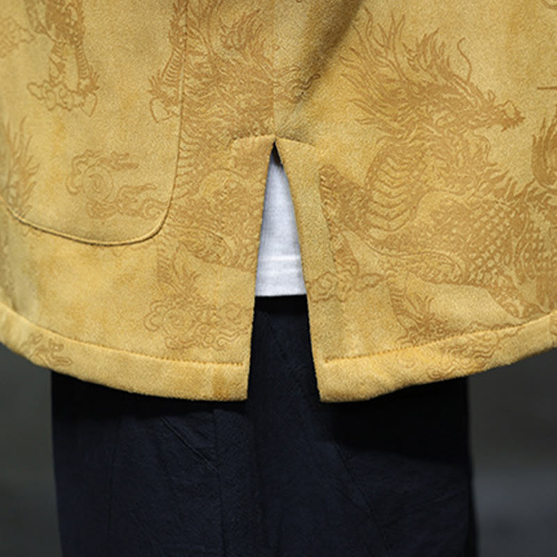 Chinese New Year Kirin Print Frog-button Tang Suit Men's Jacket Shirt With Pockets