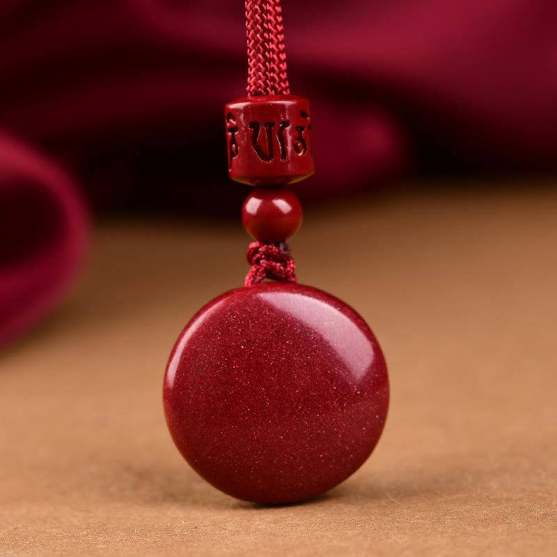 Natural Cinnabar Six True Words 'Om Mani Padme Hum' Braided String Blessing Key Chain Necklace Pendant