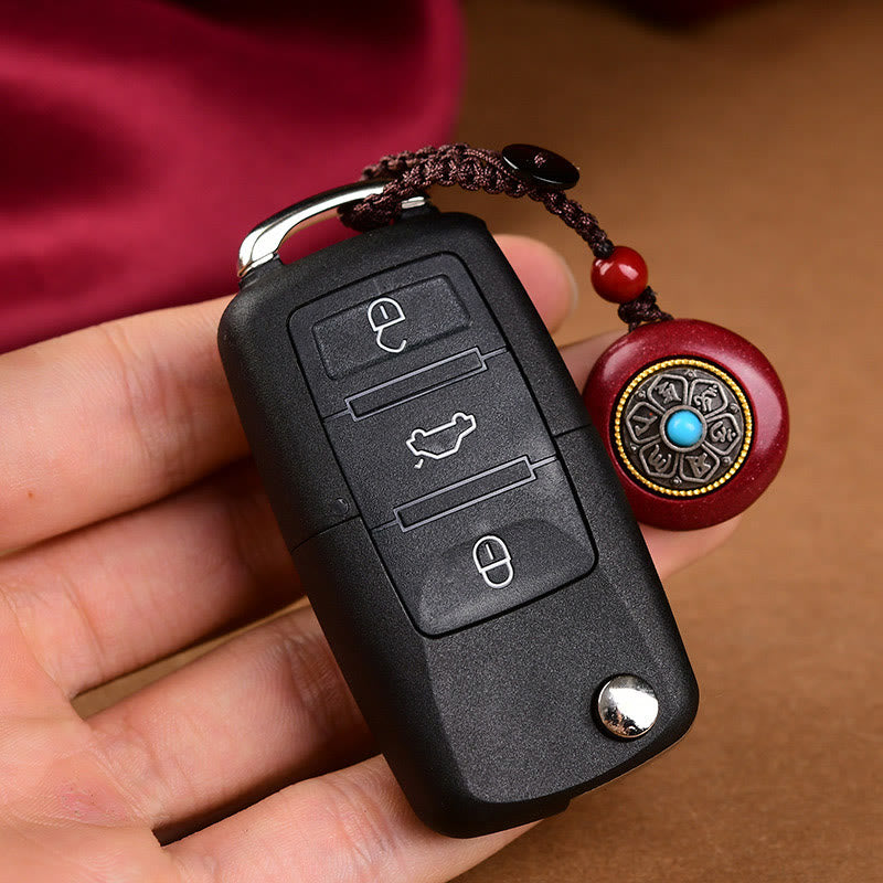 Natural Cinnabar Six True Words 'Om Mani Padme Hum' Braided String Blessing Key Chain Necklace Pendant