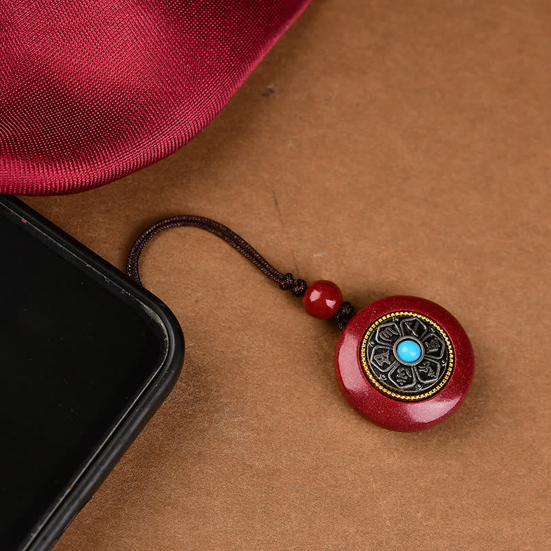 Natural Cinnabar Six True Words 'Om Mani Padme Hum' Braided String Blessing Key Chain Necklace Pendant