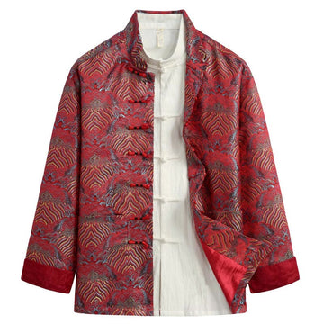 Jacquard Cotton Seawater Pattern Stand-Collar Mindful Jacket Shirt