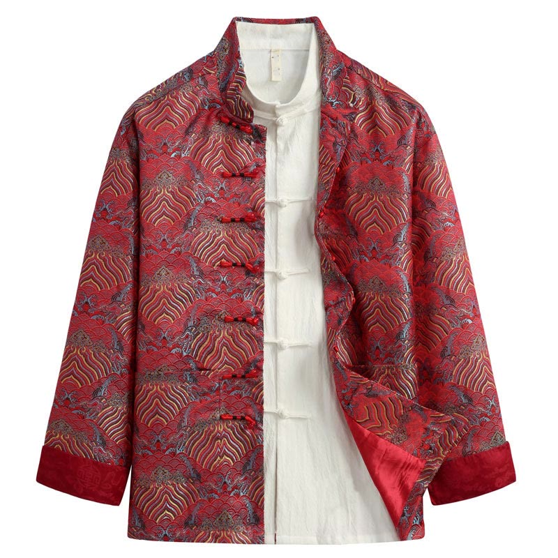 Jacquard Cotton Seawater Pattern Stand-Collar Mindful Jacket Shirt