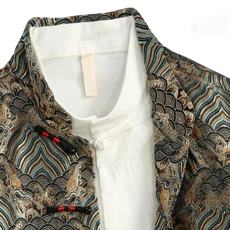 Jacquard Cotton Seawater Pattern Stand-Collar Mindful Jacket Shirt