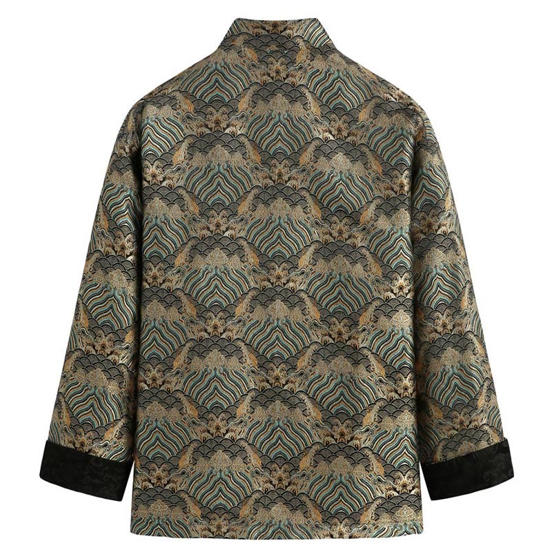 Jacquard Cotton Seawater Pattern Stand-Collar Mindful Jacket Shirt