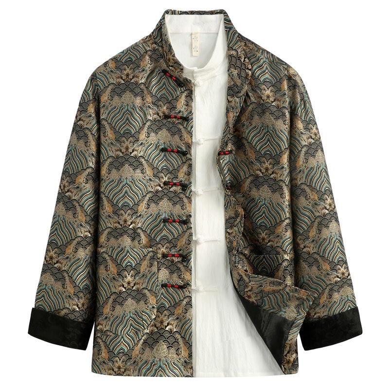 Jacquard Cotton Seawater Pattern Stand-Collar Mindful Jacket Shirt