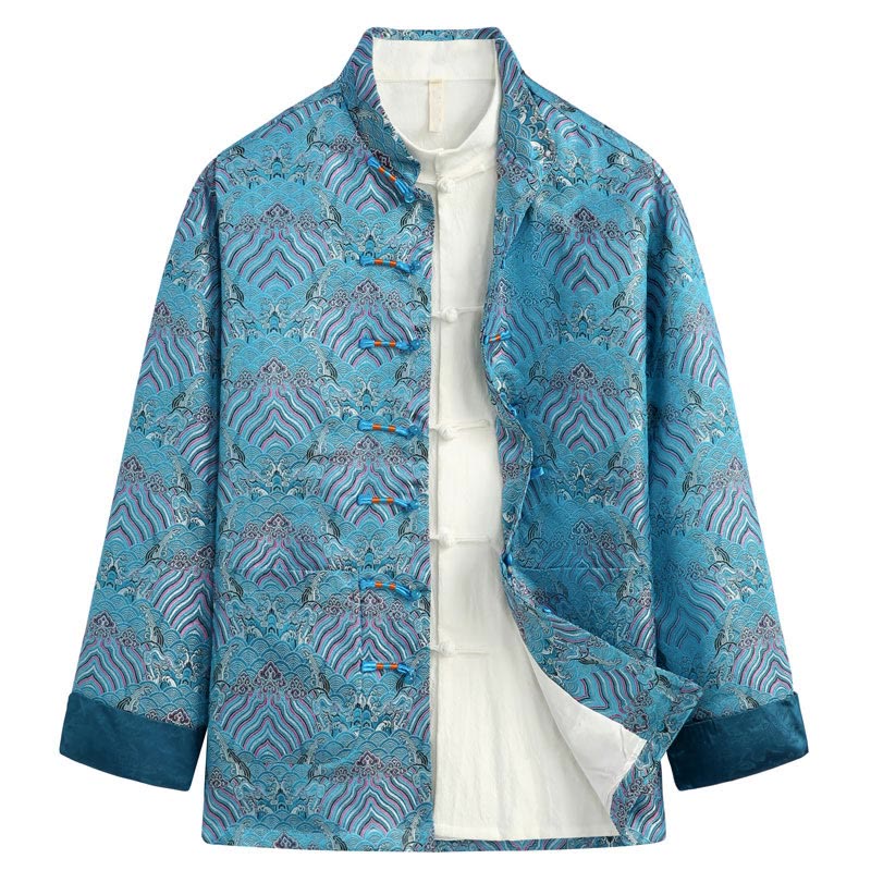 Jacquard Cotton Seawater Pattern Stand-Collar Mindful Jacket Shirt