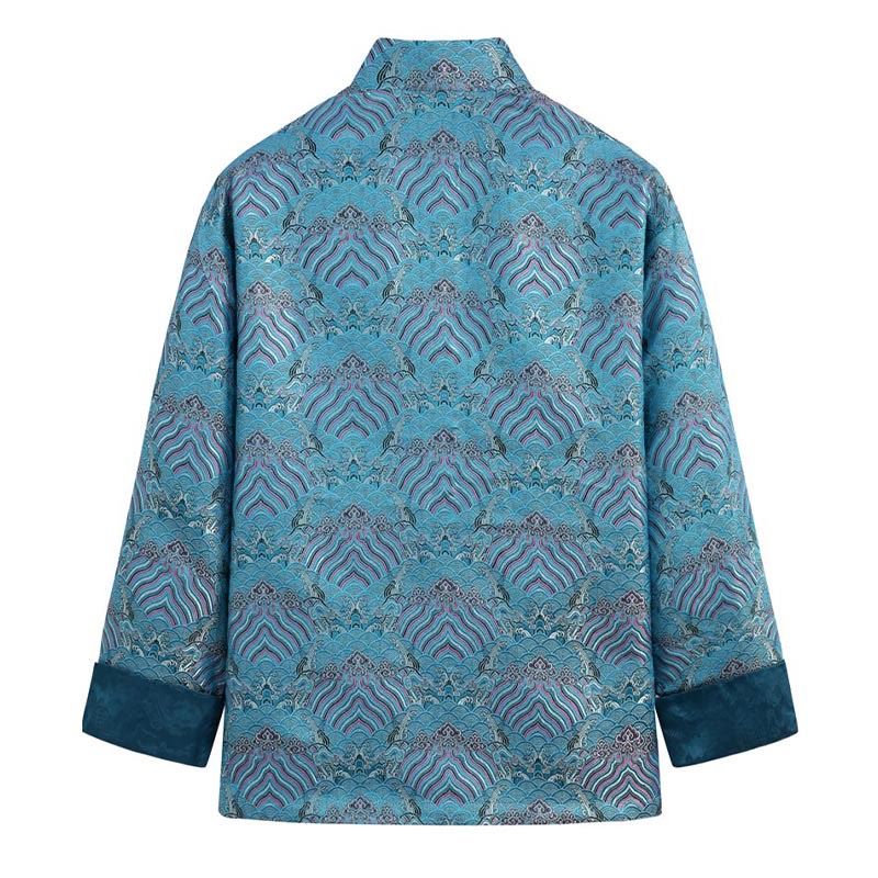 Jacquard Cotton Seawater Pattern Stand-Collar Mindful Jacket Shirt