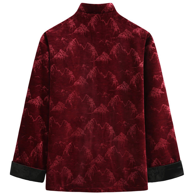 Tactile Cotton Landscape Print Stand Collar Meditation Jacket Shirt