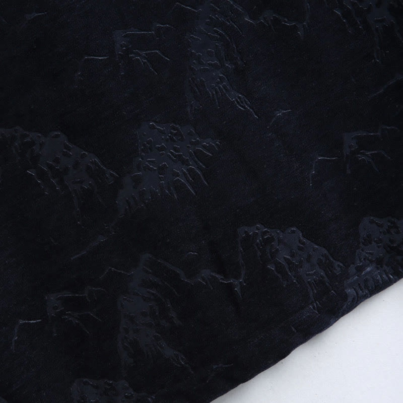 Tactile Cotton Landscape Print Stand Collar Meditation Jacket Shirt