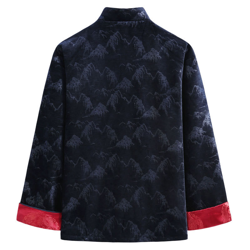Tactile Cotton Landscape Print Stand Collar Meditation Jacket Shirt