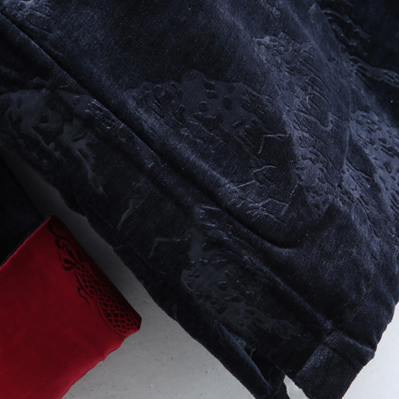 Tactile Cotton Landscape Print Stand Collar Meditation Jacket Shirt