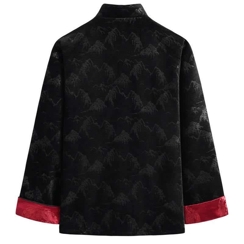 Tactile Cotton Landscape Print Stand Collar Meditation Jacket Shirt