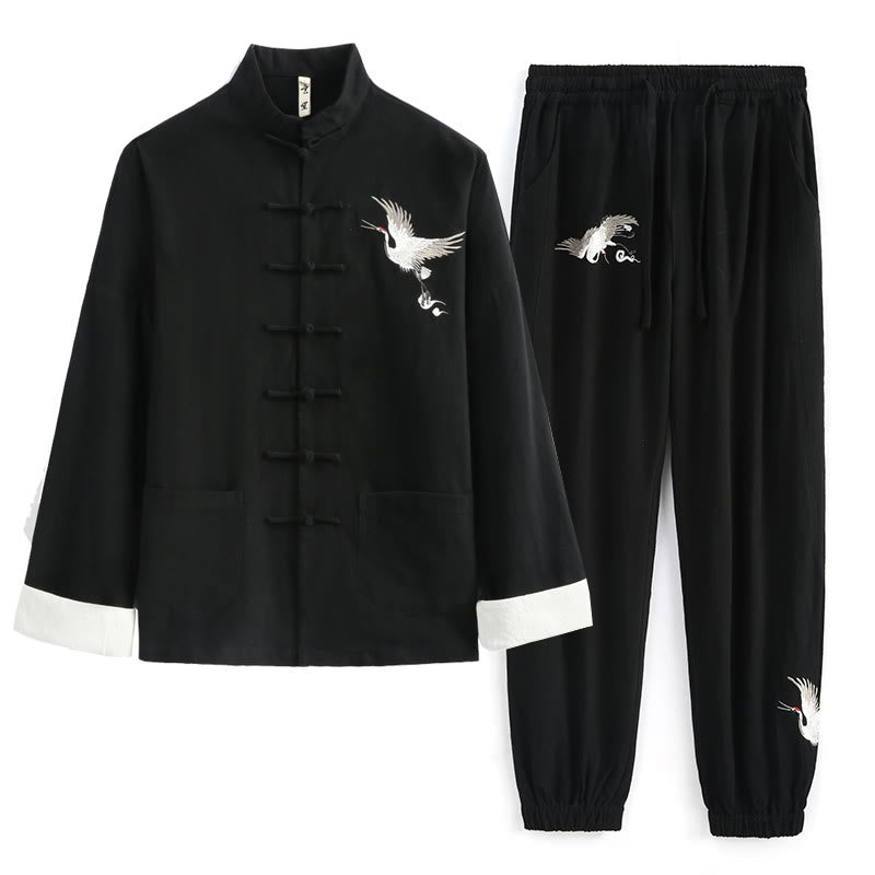 Embroidered Breathable Men's Meditation Tang Suit Set