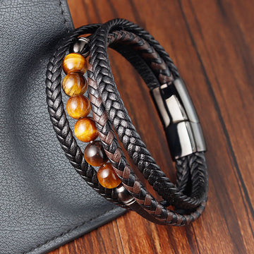 Tiger Eye Stone Protection Leather Bracelet