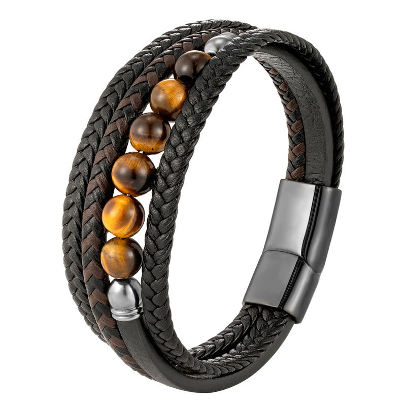 Tiger Eye Stone Protection Leather Bracelet