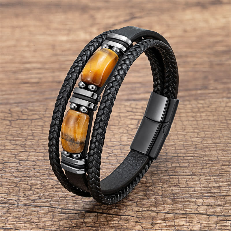 Tiger Eye Stone Courage Willpower Multi-layer Leather Bracelet