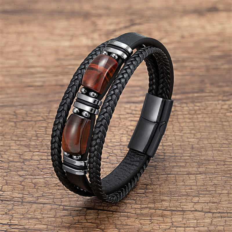 Tiger Eye Stone Courage Willpower Multi-layer Leather Bracelet