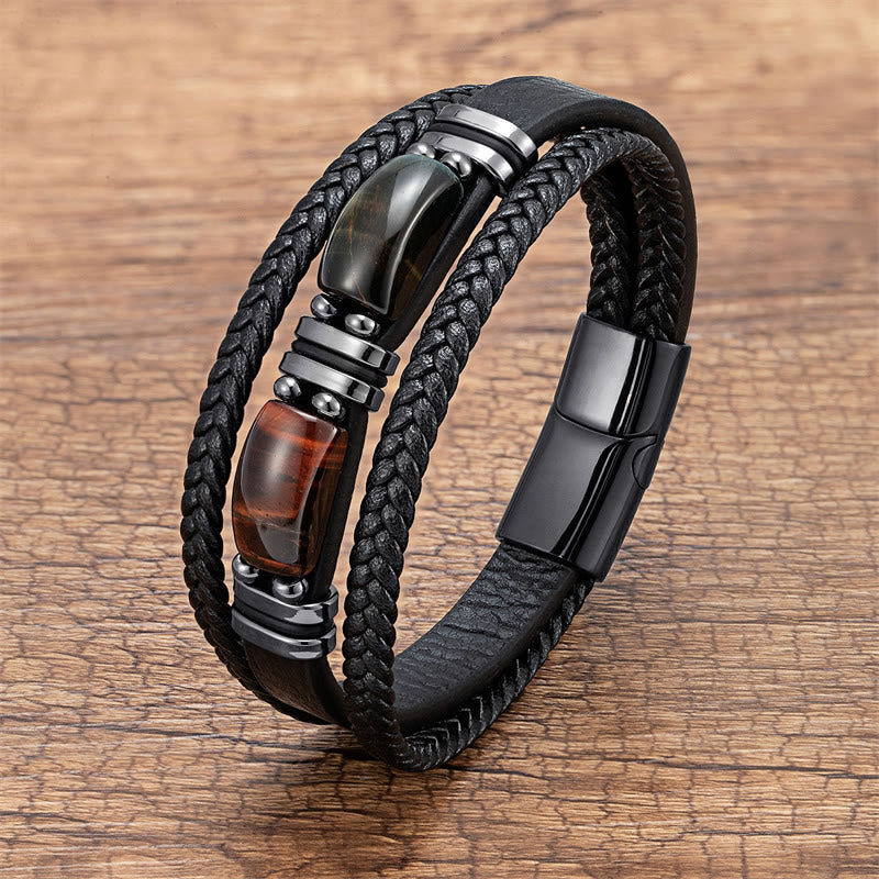 Tiger Eye Stone Courage Willpower Multi-layer Leather Bracelet