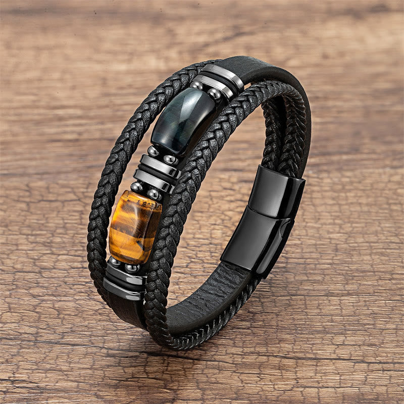 Tiger Eye Stone Courage Willpower Multi-layer Leather Bracelet