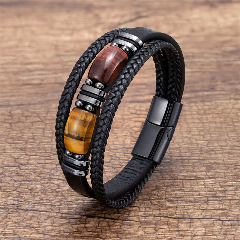 Tiger Eye Stone Courage Willpower Multi-layer Leather Bracelet