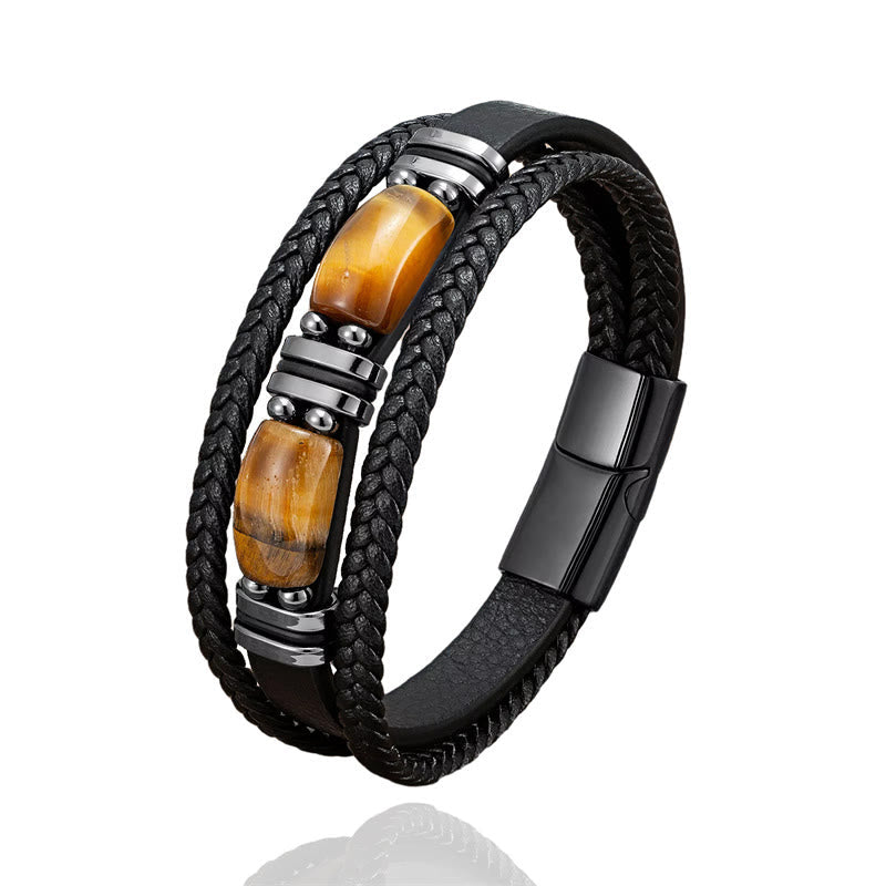Tiger Eye Stone Courage Willpower Multi-layer Leather Bracelet