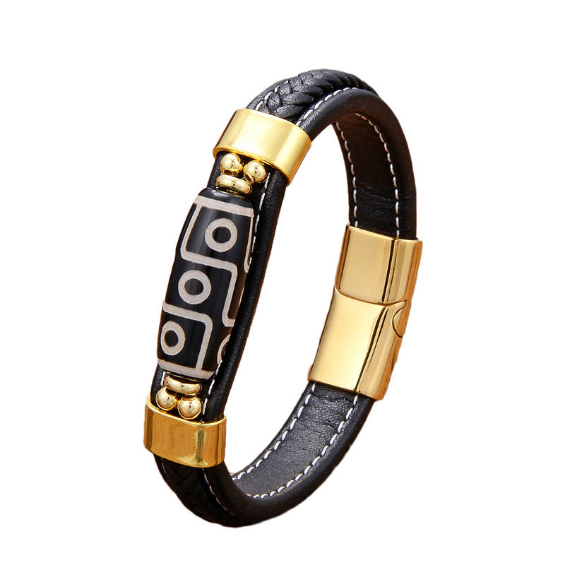 Tibetan Nine-Eye Dzi Bead Agate Adjustable Leather Buckle Bracelet