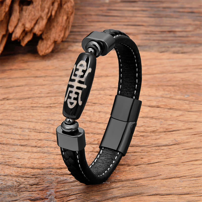 Adjustable Leather Dzi Bead Bracelet – Personal Energetic Anchor