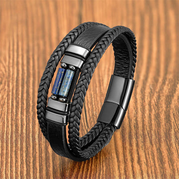 Tiger Eye Lazurite Hematite Picture Jasper Black Onyx Strength Multi-layer Leather Bracelet
