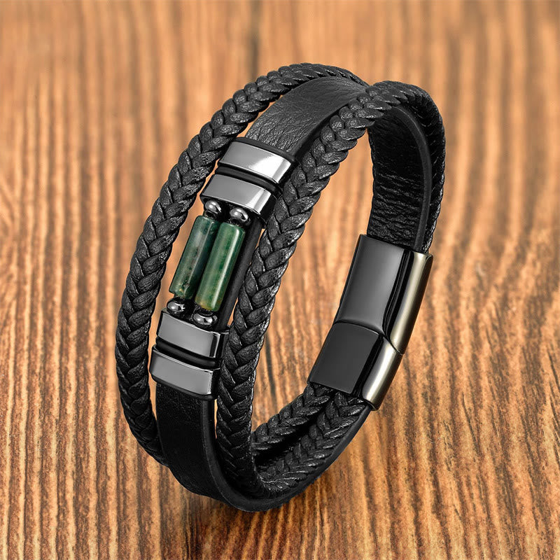 Tiger Eye Lazurite Hematite Picture Jasper Black Onyx Strength Multi-layer Leather Bracelet