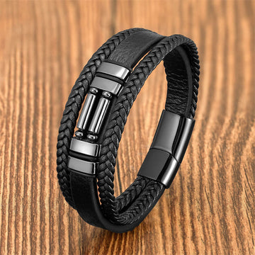 Tiger Eye Lazurite Hematite Picture Jasper Black Onyx Strength Multi-layer Leather Bracelet