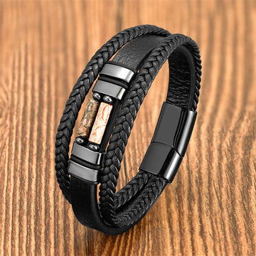 Tiger Eye Lazurite Hematite Picture Jasper Black Onyx Strength Multi-layer Leather Bracelet