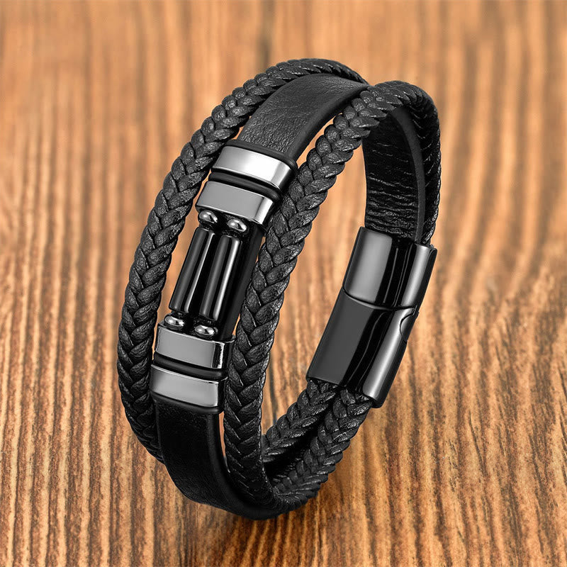 Tiger Eye Lazurite Hematite Picture Jasper Black Onyx Strength Multi-layer Leather Bracelet