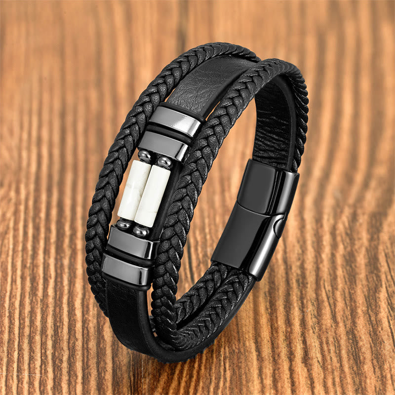 Tiger Eye Lazurite Hematite Picture Jasper Black Onyx Strength Multi-layer Leather Bracelet