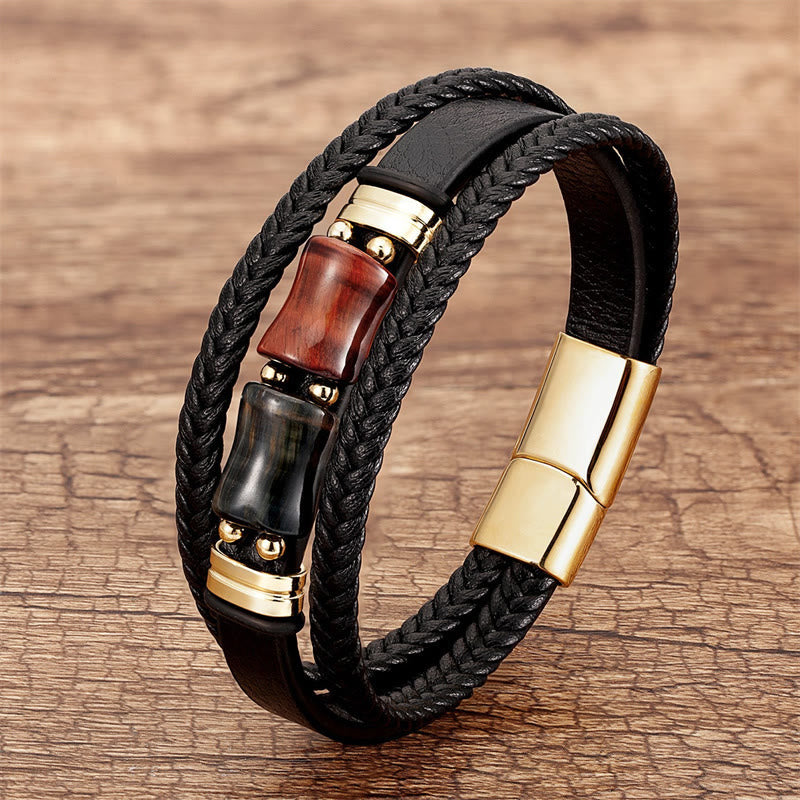 Tiger Eye Bamboo Stone Integrity Courage Multi-layer Leather Bracelet