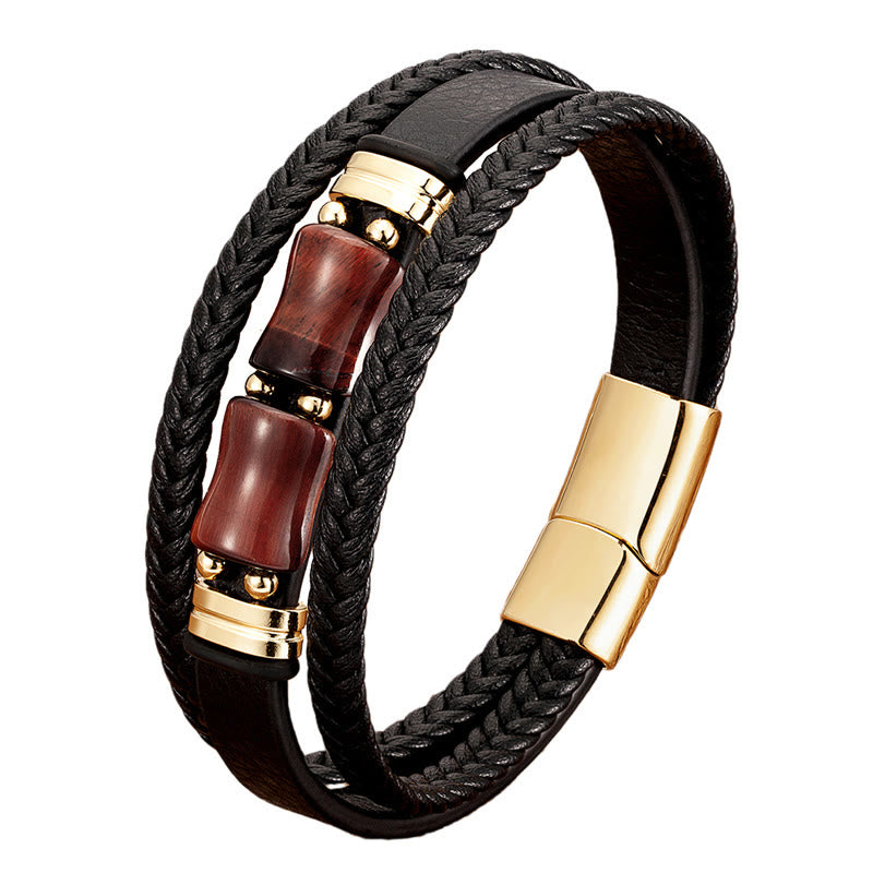 Tiger Eye Bamboo Stone Integrity Courage Multi-layer Leather Bracelet