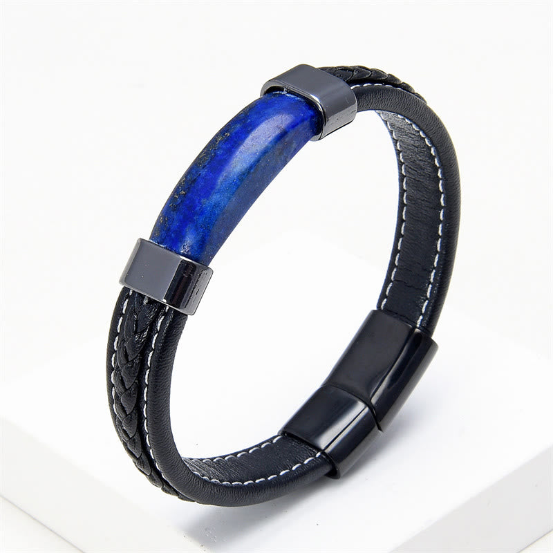 Lazurite Tiger Eye Rhodonite Hematite Black Onyx Stone Balance Leather Bracelet