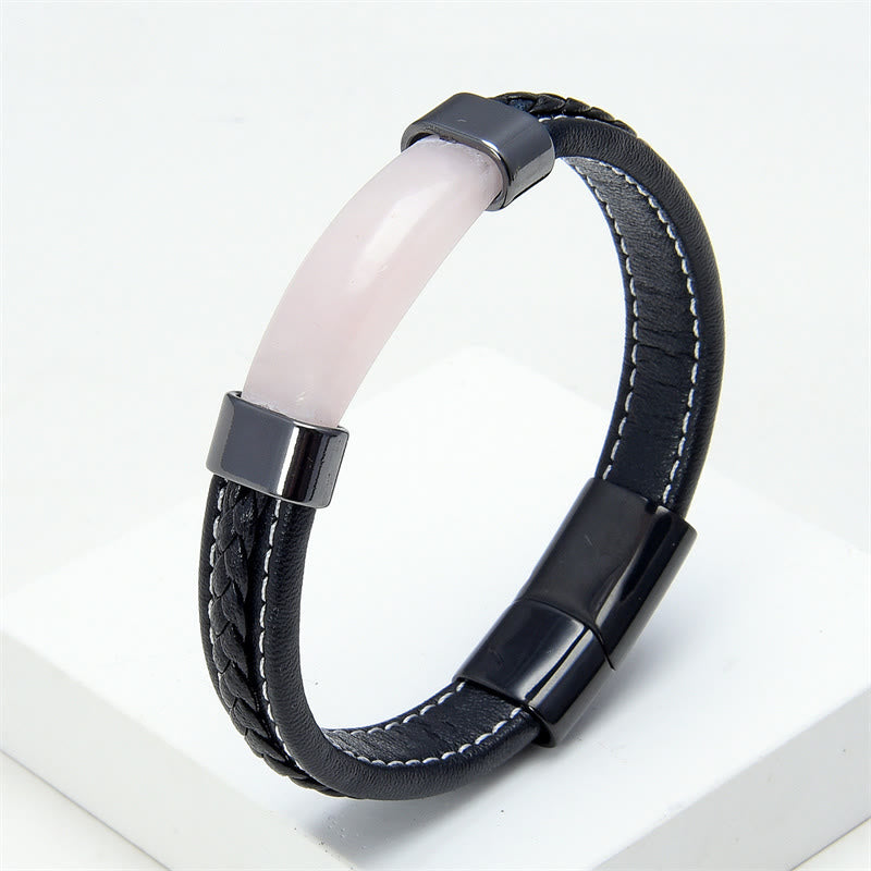 Lazurite Tiger Eye Rhodonite Hematite Black Onyx Stone Balance Leather Bracelet