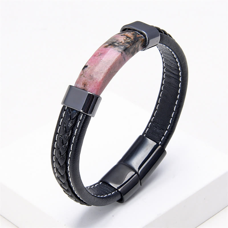Lazurite Tiger Eye Rhodonite Hematite Black Onyx Stone Balance Leather Bracelet