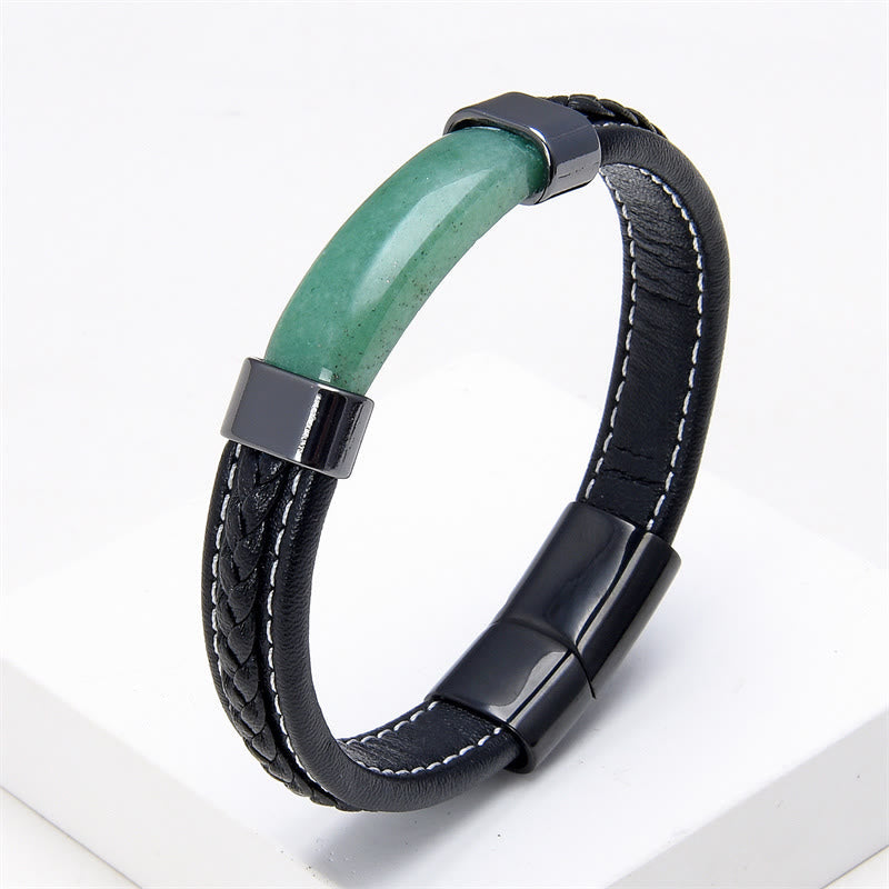 Lazurite Tiger Eye Rhodonite Hematite Black Onyx Stone Balance Leather Bracelet