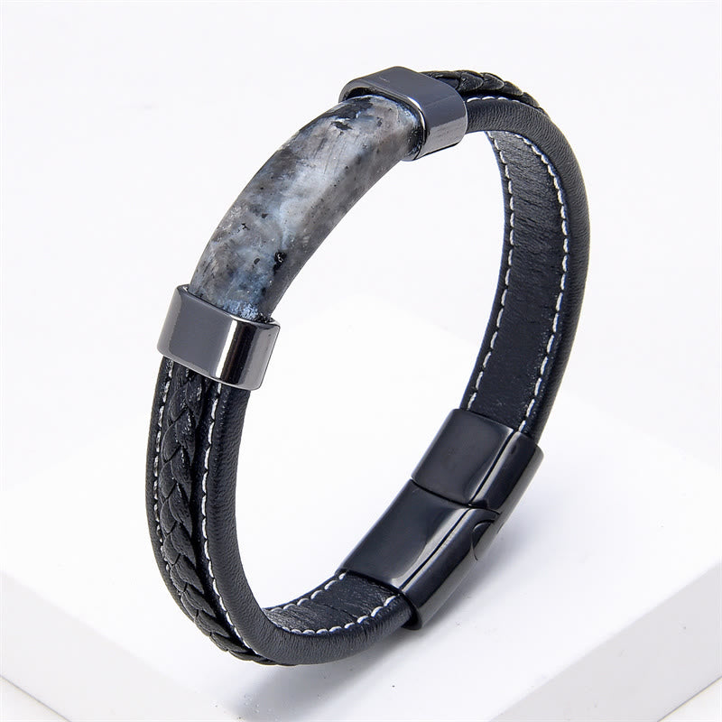 Lazurite Tiger Eye Rhodonite Hematite Black Onyx Stone Balance Leather Bracelet