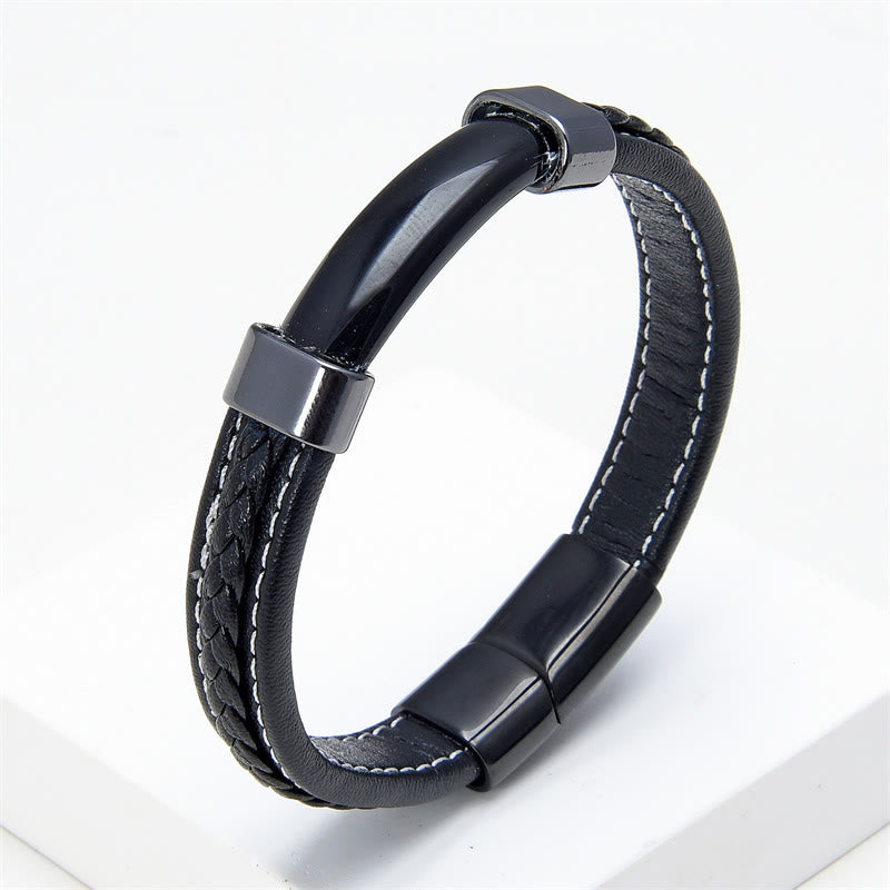 Lazurite Tiger Eye Rhodonite Hematite Black Onyx Stone Balance Leather Bracelet