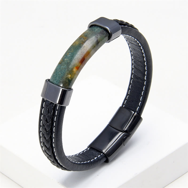 Lazurite Tiger Eye Rhodonite Hematite Black Onyx Stone Balance Leather Bracelet