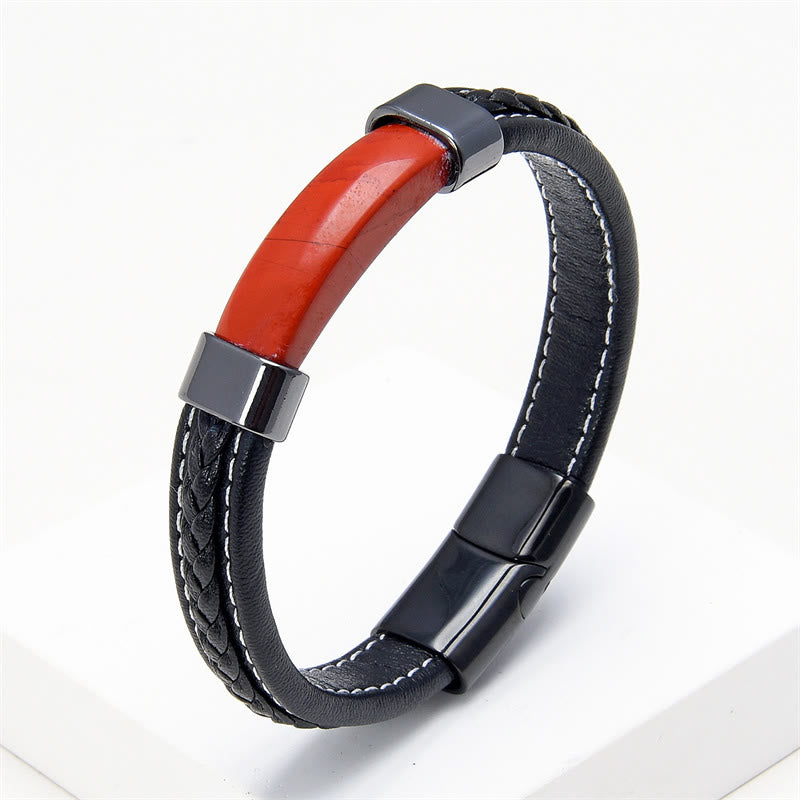 Lazurite Tiger Eye Rhodonite Hematite Black Onyx Stone Balance Leather Bracelet